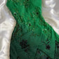 Green shiny fashion exquisite beading spaghetti straps long chiffon ball gown evening dress party dress gh3404