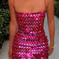 Pink/Silver Black Fashion Sequin Long Spaghetti Strap Party Dress gh4858