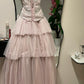 Pink, Delicately Beaded, Long Tulle Formal Evening Gown gh6718
