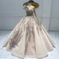 Champagne Gorgeous Elegant V-neck Applique Beaded Long Tulle Ball Gown Evening Dress gh3130