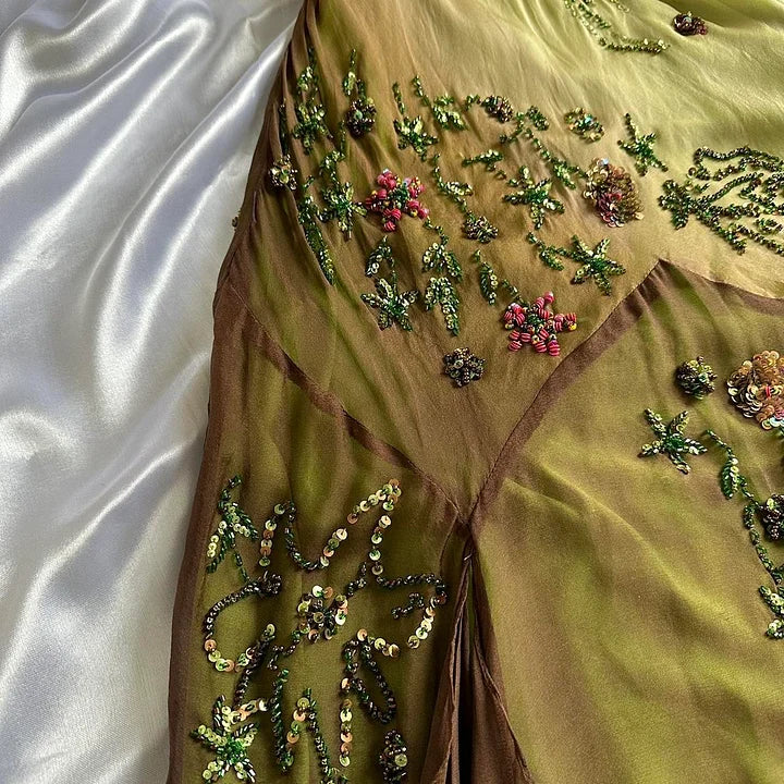 Robe de soirée longue en mousseline de soie à perles exquise dégradé de mode verte gh3512