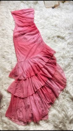 Pink Fashion Gradient Long Chiffon Ruffle Ball Gown Evening Dress Birthday Party Dress gh3539