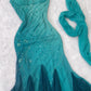 robe de soirée sirène à bretelles dégradé turquoise girlhomeshops, brodée de sequins, avec foulard assorti gh6002