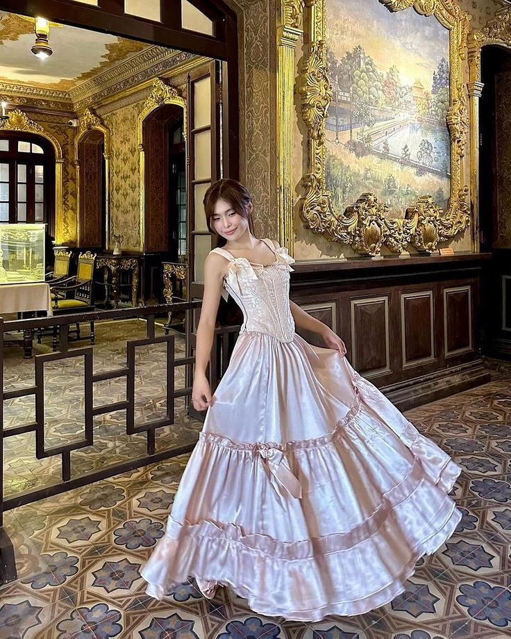 Pink vintage long satin formal Prom dress evening dress party dress gh4901