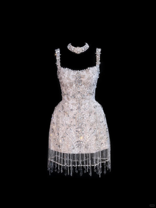 Girlhomeshops-Pink Exquisite Beaded Short Satin Homecoming Dress Birthday Party Dress gh5376