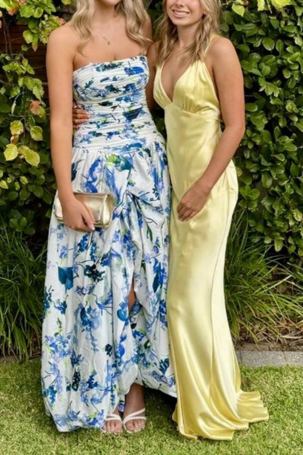 girlhomeshops-Blau und weiß floral lange Satin Chiffon Ballkleid Abschlusskleid gh5927