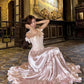 Pink vintage long satin formal Prom dress evening dress party dress gh4901