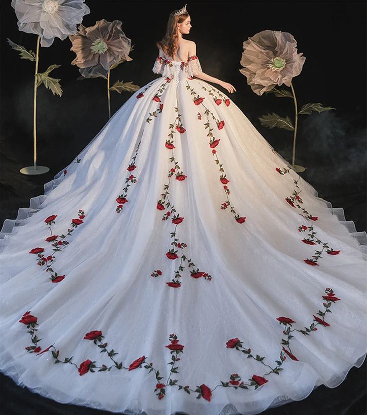 Robe de soirée longue en tulle avec appliques de roses délicates et magnifiques, robe de mariée gh3341