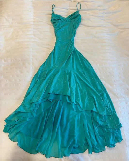 girlhomeshops - Robe longue en mousseline bleue brillante, magnifique, idéale pour un anniversaire, un bal ou une soirée (gh5994)