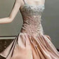 Girlhomeshops - Rosa, wunderschönes, exquisites, kurzes Satin-Heimkehrkleid mit Perlen, Geburtstagskleid gh5306