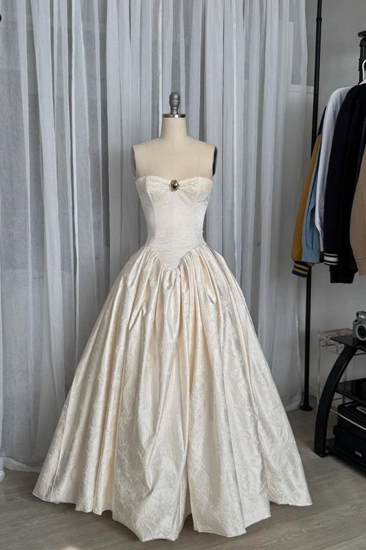 girlhomeshops - Robe longue élégante en satin ivoire vintage gh5703