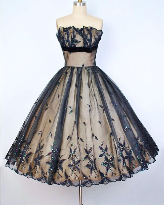 girlhomeshops--Black delicate lace short tulle A-line birthday dress homecoming dress gh5574