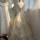 Ivory White Floral Long Floor Length Tulle Ball Gown Evening Gown Wedding Dress gh4547
