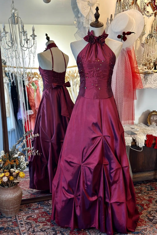 Robe dos nu style diva rétro : jupe à volants cintrée à la taille, tissu satiné, robe de soirée haut de gamme gh6578