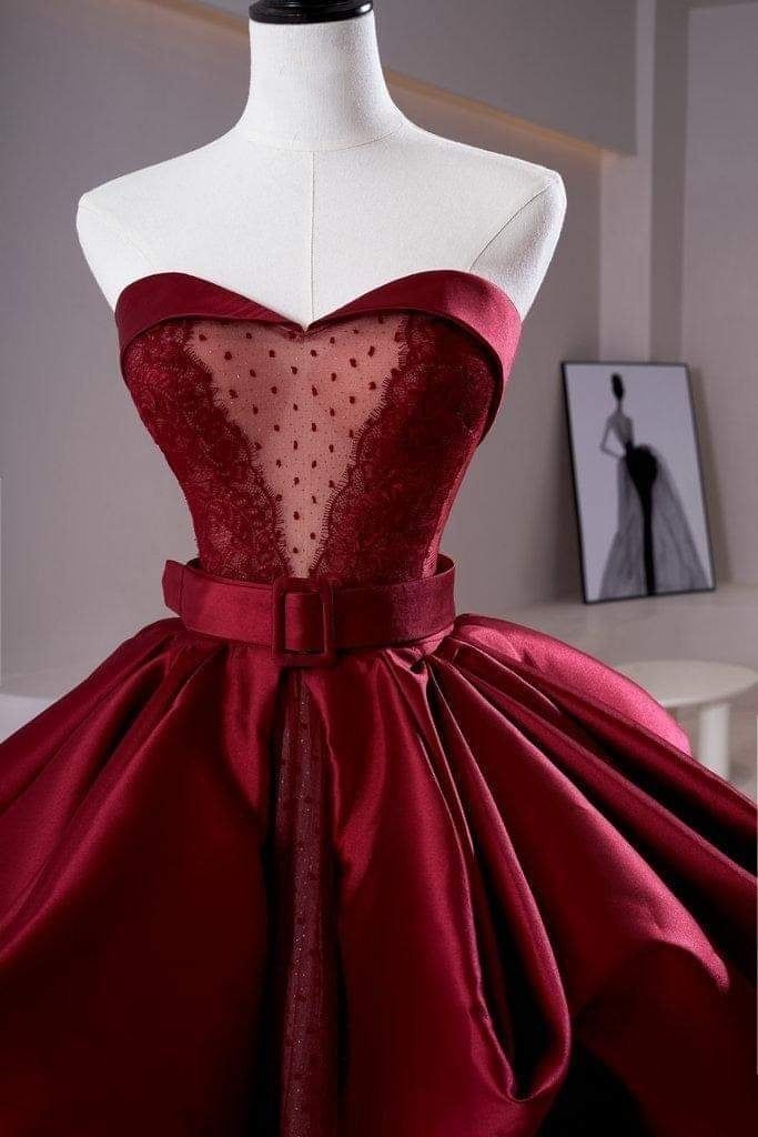 Robe de soirée longue en satin et dentelle exquise, sexy et élégante, rouge, gh3367