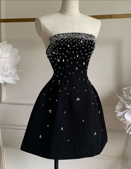 Black Rhinestone Short Homecoming Dress Prom Dress Birthday Dress gh4926