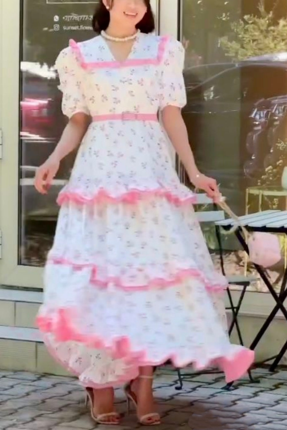 girlhomeshops-Rosa Kurzärmeliges Urlaubskleid gh5934