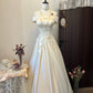 White Delicate Floral Applique Long Satin Ball Gown Evening Gown Wedding Dress gh4292