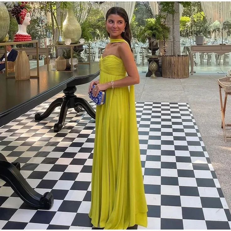 Yellow green fashion simple elegant tube top off shoulder long chiffon ball gown party dress evening dress with scarf Prom Dress gh3662