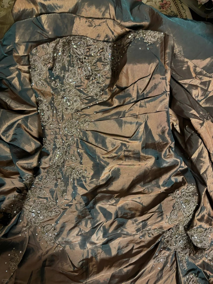 Robe de soirée longue en satin marron, élégante et vintage, avec perles, longueur au sol, gh3926