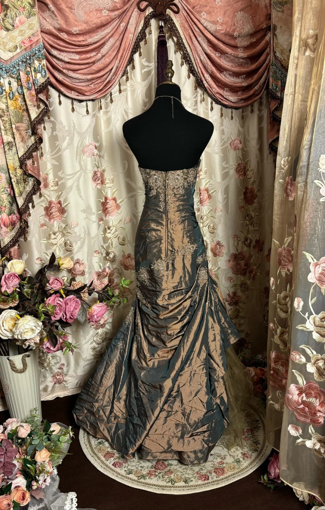 Robe de soirée longue en satin marron, élégante et vintage, avec perles, longueur au sol, gh3926