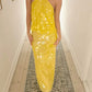 Yellow shiny fashion sequins two-piece suit long seaside holiday travel party dress gh4860