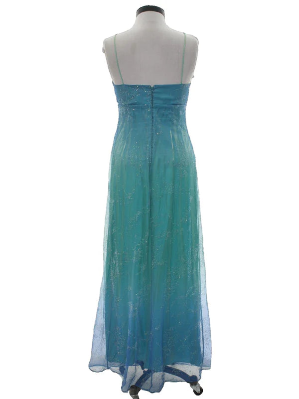 Blue shiny fashion gradient gold spray retro elegant sling long tulle prom dress evening dress party dress gh3458