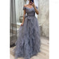 Robe de soirée longue en tulle à volants, élégante et violette, ligne A, robe de soirée gh2783