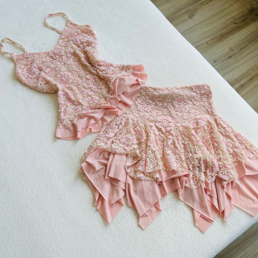 girlhomeshops-Pink Beautiful Delicate Floral Two-Piece Setgh5988