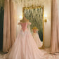 Pink Gorgeous Exquisite Floral Long Elegant Fairy Off-shoulder Tulle Ball Gown Evening Dress gh3243