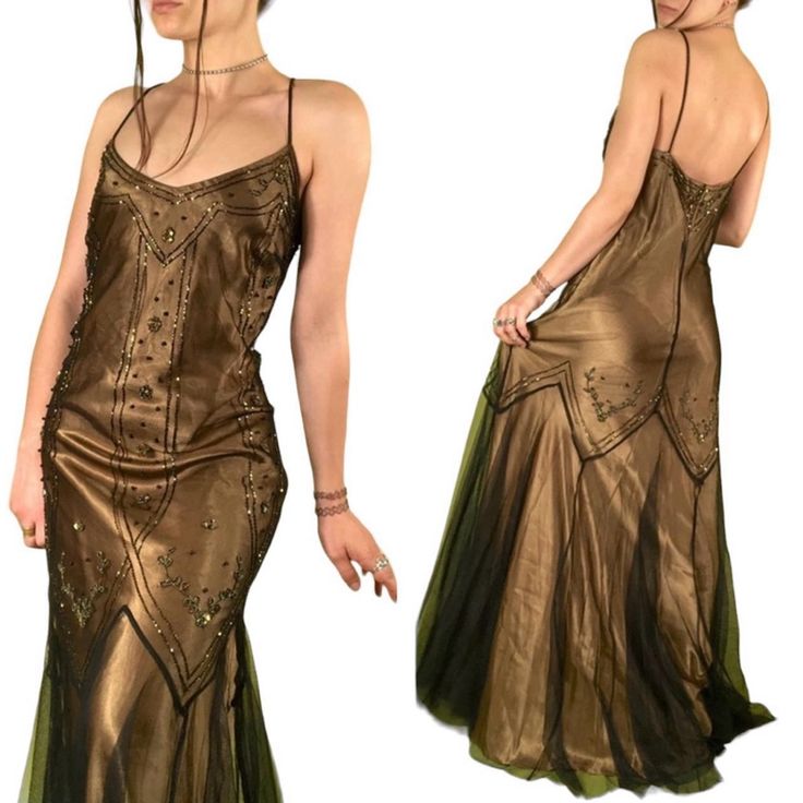 Golden Brown Vintage Fashion Elegant Exquisite Beading Long Chiffon Satin Tulle Ball Gown Evening Dress Party Dress Prom Dress gh3723