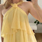 girlhomeshops-Yellow floral suspender short homecoming dress chiffon girlfriend dress sister dress gh5800