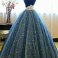 Robe de soirée longue en tulle floral bleu brillant, douce, mignonne, charmante, exquise, ligne A, robe de bal, robe de cérémonie pour adulte de 16 ans, gh3554