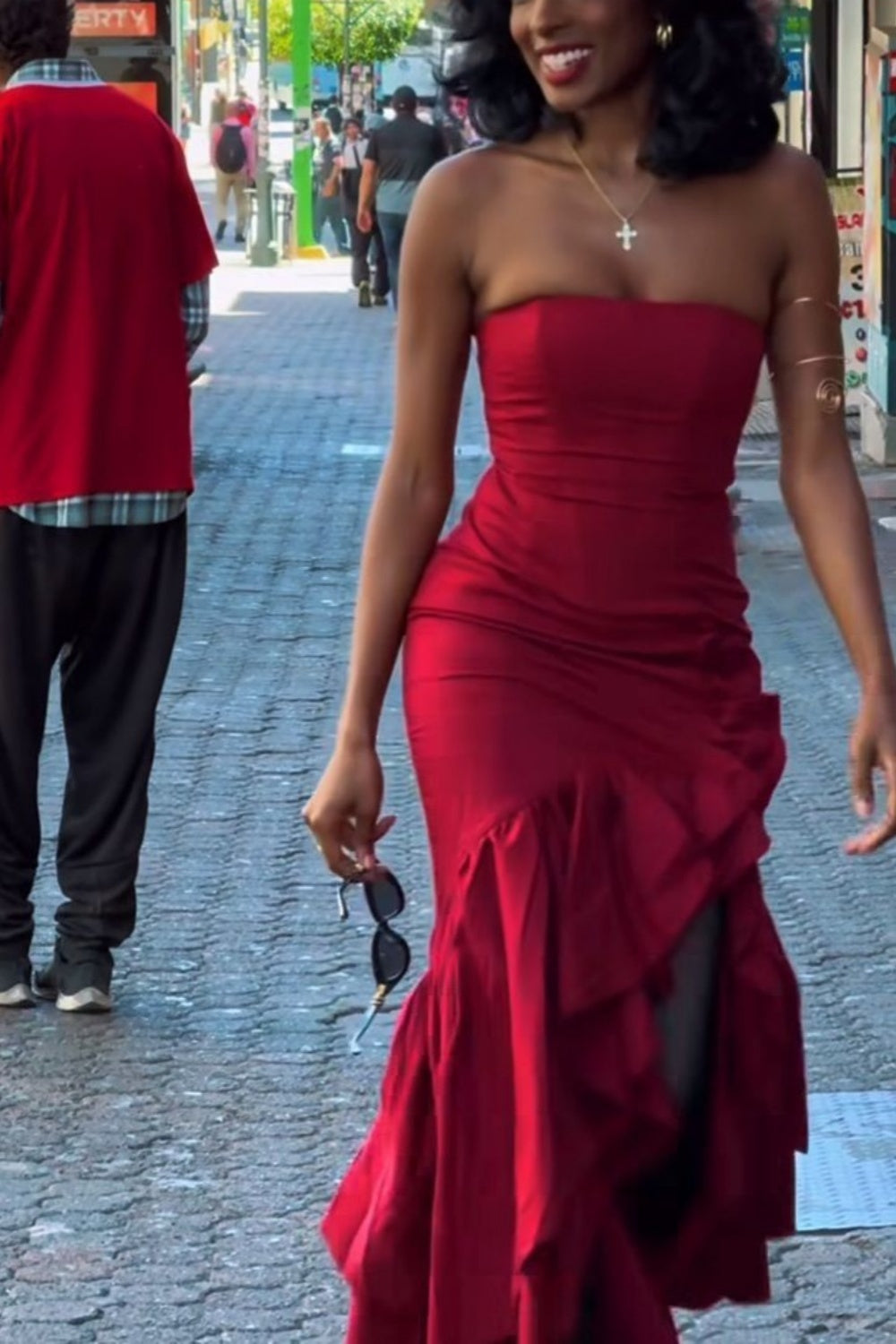 girlhomeshops-Blau/Weinrot/Gelb/Lila Langes Chiffon-Rüschen-Ballkleid Abschlusskleid gh5929