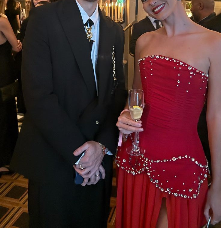 girlhomeshops-Red beaded long dress gh6146