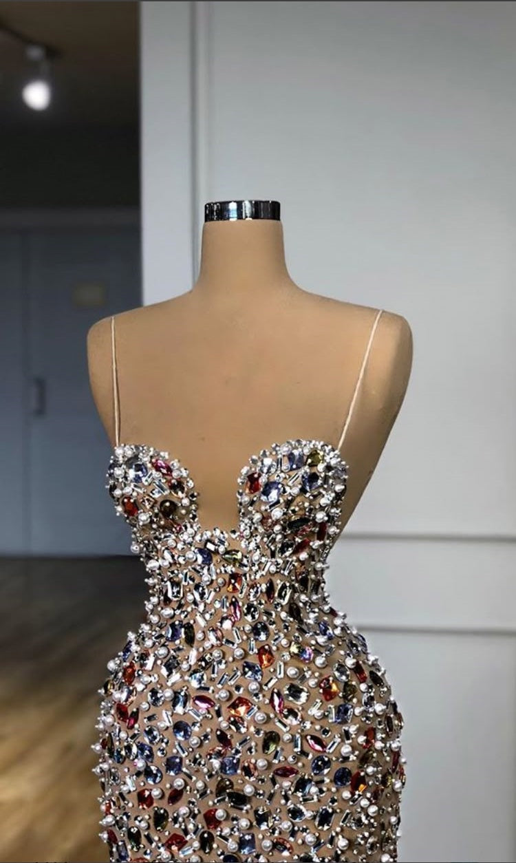 Girlhomeshops-Colorful Sexy Elegant Rhinestone Spaghetti Strap Long Prom Dress Evening Dress gh5036