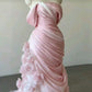 Robe de mariée de soirée en tulle rose magnifique et exquise, style sirène, sans bretelles, longue, longueur au sol, gh3396