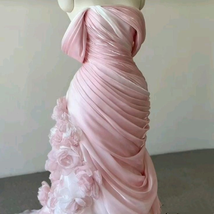 Robe de mariée de soirée en tulle rose magnifique et exquise, style sirène, sans bretelles, longue, longueur au sol, gh3396