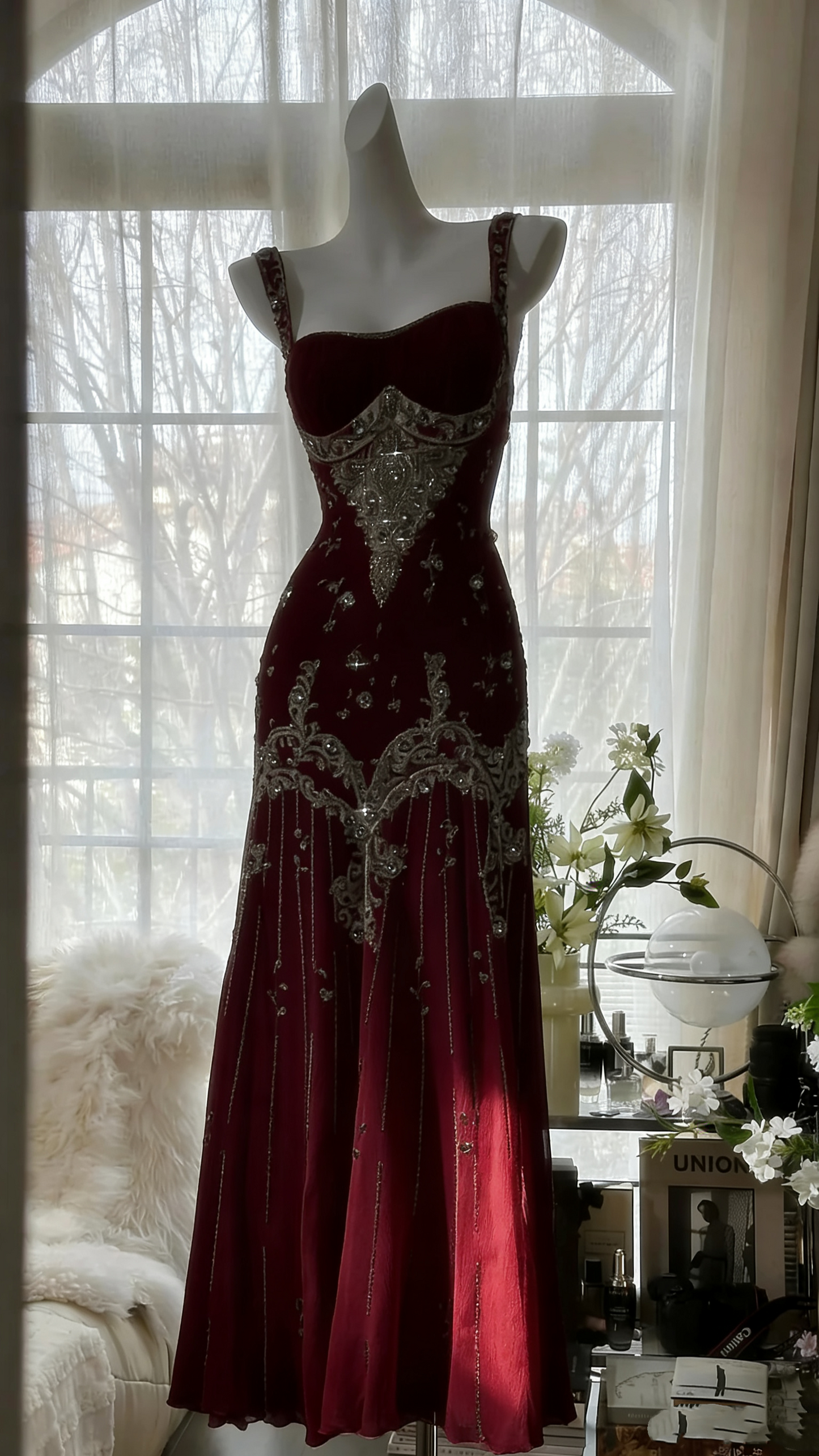 Ivory Vintage Elegant Shiny Exquisite Rhinestone Beading Long Chiffon Ball Gown Evening Dress Birthday Party Dress Prom Dress Graduation Dress gh3945