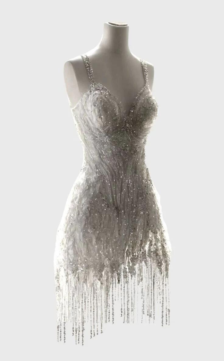 Girlhomeshops-New White Luxury Sweet Short Beaded Homecoming Dress Birthday Party Dress gh5193