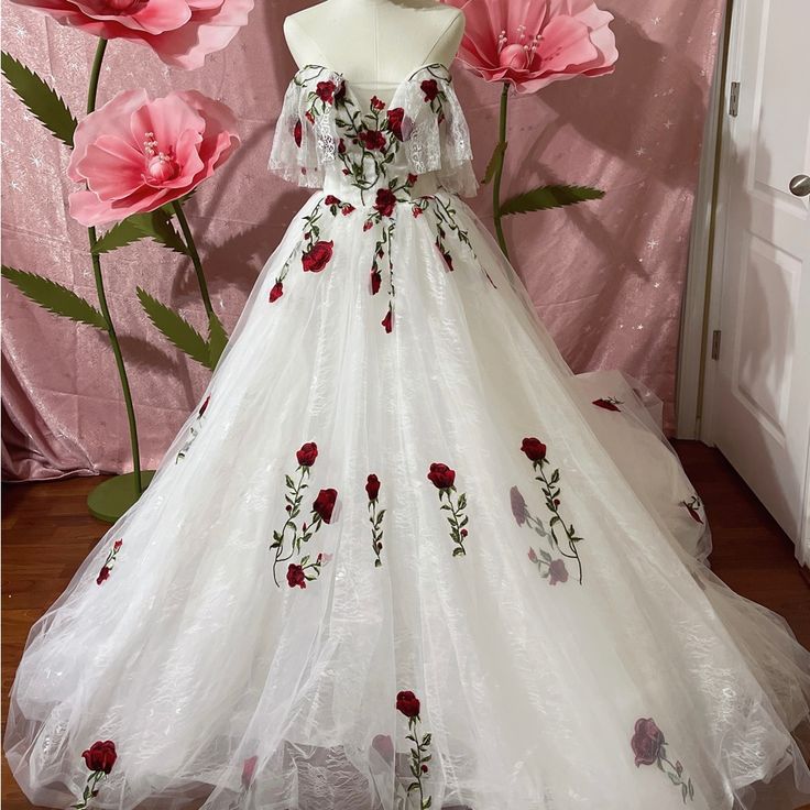 Robe de soirée longue en tulle avec appliques de roses délicates et magnifiques, robe de mariée gh3341