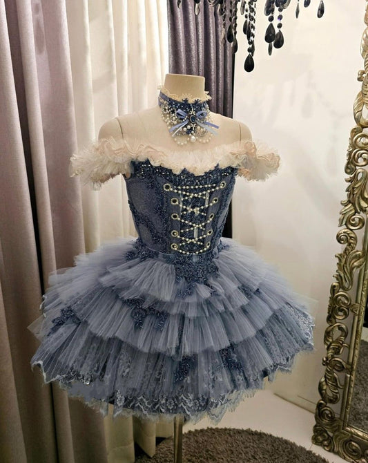 Blue Beaded Ruffle Short Tulle Homecoming Dress Prom Dress Birthday Party Dress gh4913