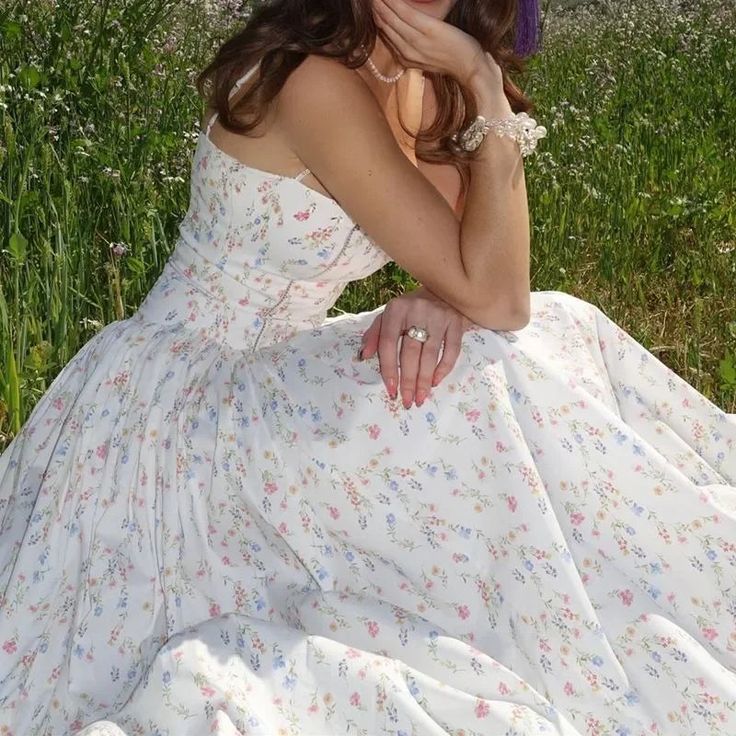 White floral sweet cute elegant long chiffon tube top homecoming dress wedding guest dress birthday party dress gh4083