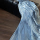 Dusty Blue Strapless Shimmering Organza Mermaid Gown with Ruched Bodice & Train gh7095