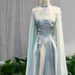 Girlhomeshops-Light green floral bead long satin ball gown Prom dress ceremonial dress long sleeved gh5309