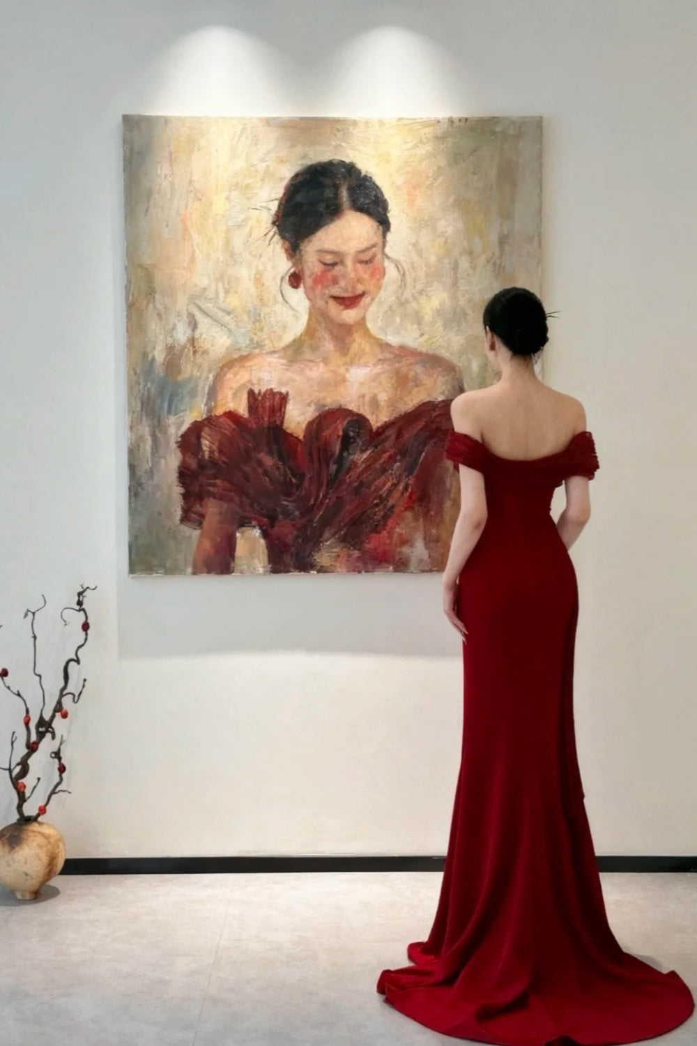 girlhomeshops - Rotes schulterfreies, figurbetontes, bodenlanges Ballkleid aus Satin gh5963