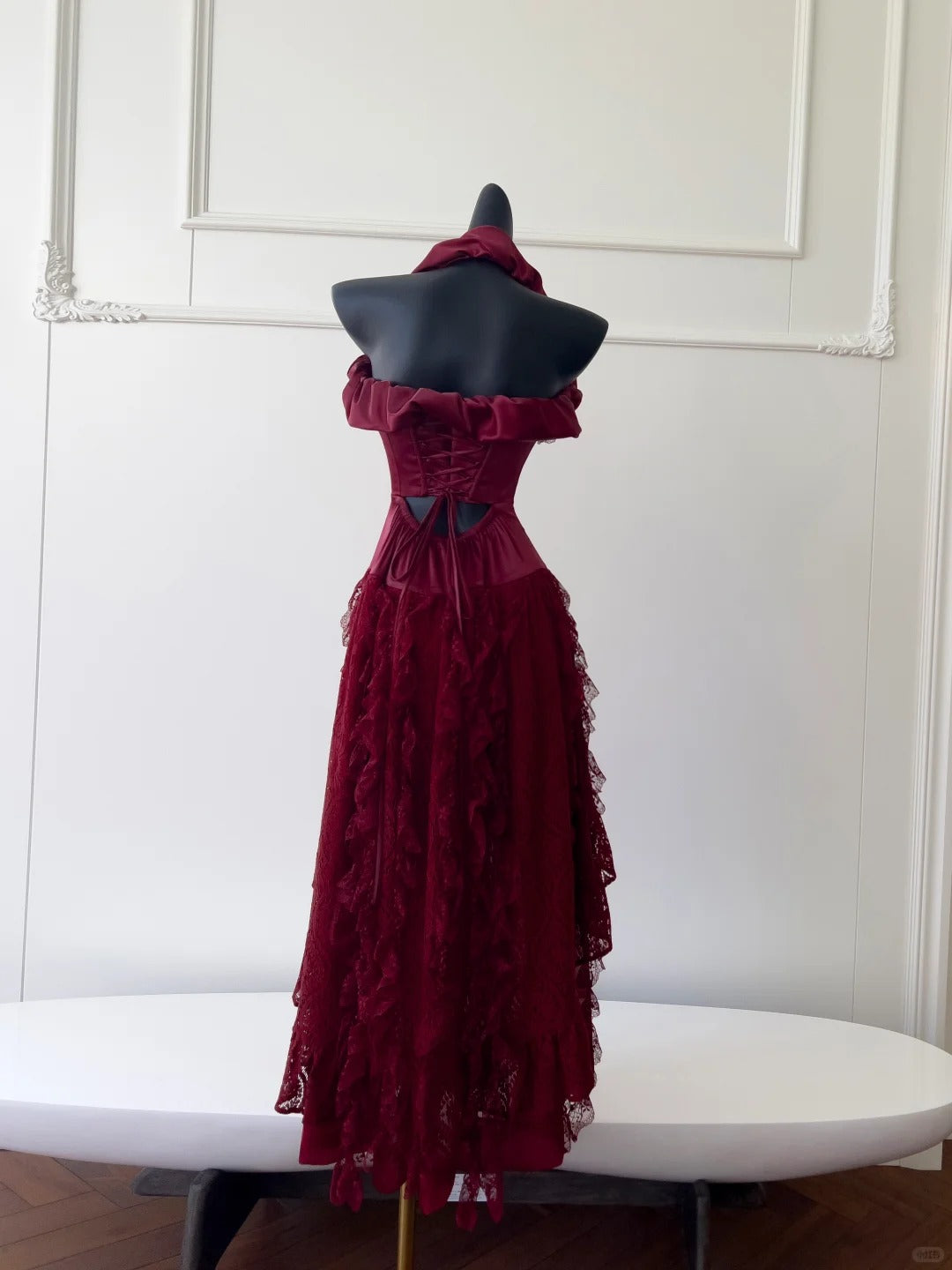 Robe de soirée longue en satin bordeaux vintage, tenue de bal, d'anniversaire, gh4409