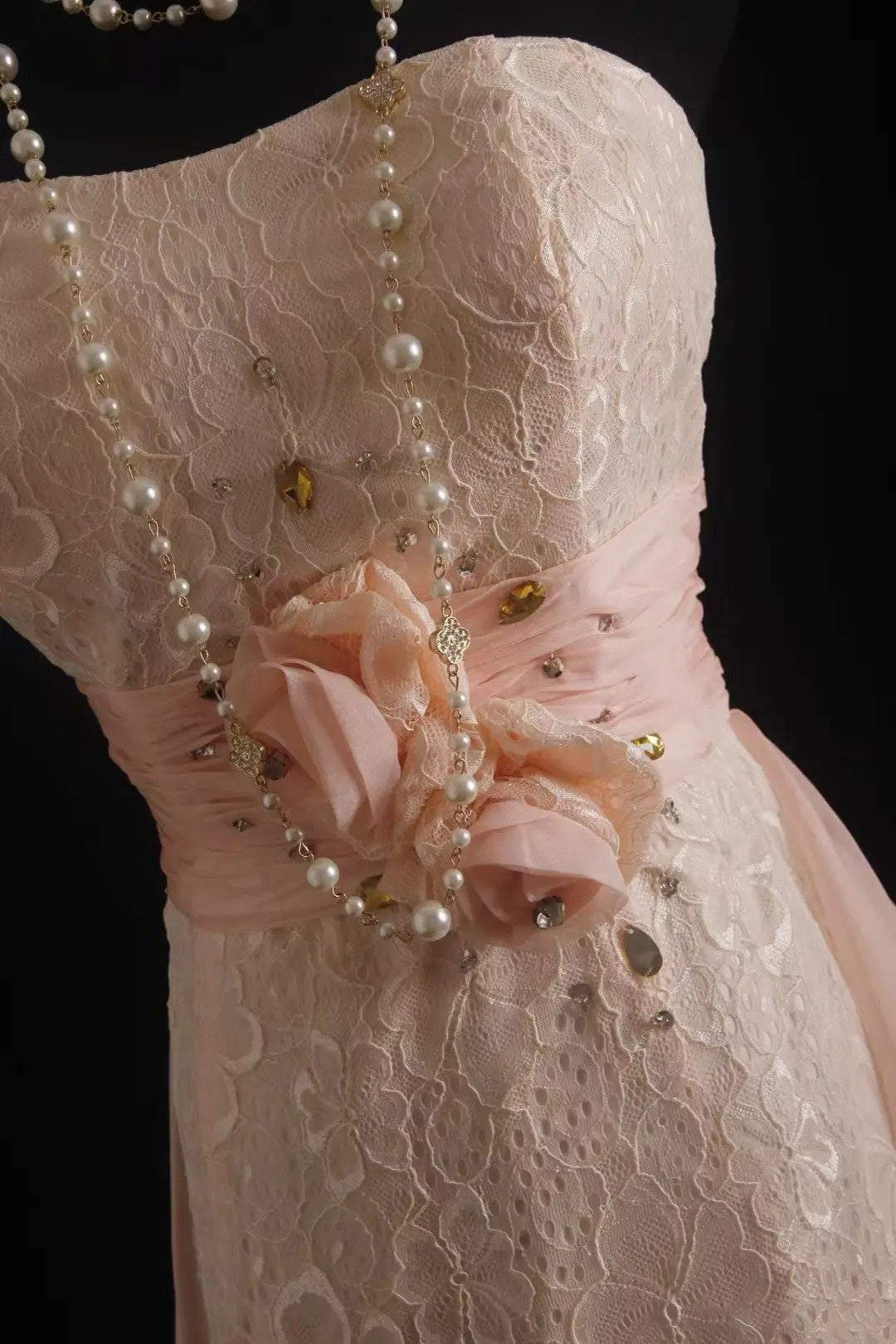 girlhomeshops-Light Pink Lace and Chiffon Sleeveless High-Low Train Evening Gown gh6306