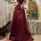 Burgundy Vintage Floral Long Satin Prom Dress Birthday Party Dress Evening Dress gh4412