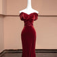 Burgundy Velvet Beading Elegant Fashion Long Mermaid Slim Prom Dress Evening Dress Party Dress gh4877